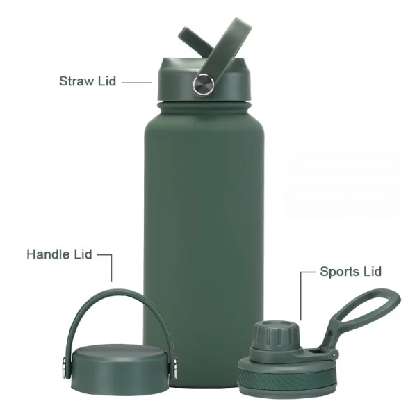 Stainless Steel Insulated Cup 1 Water Bottle With 3 Lids Portable Outdoor Sports Double Wall Vacuum Flas Dining Thermoses 1L