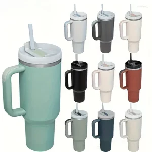 Water Bottles 40oz Stainless Steel Flat Glass With Handle And Straw Sports Kettle For Men Women Coffee Cup-perfect Gift.