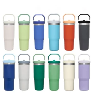 Regular Tumbler Handle Lid 30oz Stainless Steel Big Capacity Beer with Flip Straw Insulated Travel Coffee Mug for