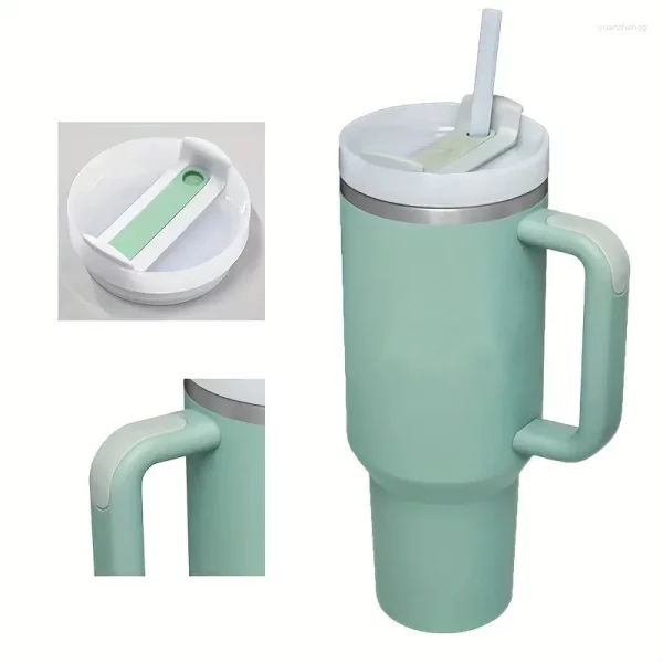 Water Bottles 40oz Stainless Steel Flat Glass With Handle And Straw Sports Kettle For Men Women Coffee Cup-perfect Gift. - Image 2