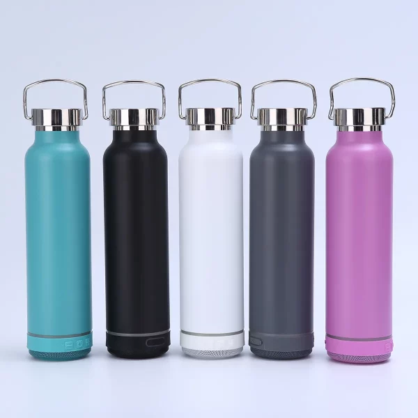 600ml Bluetooth Speaker water bottle stainless steel vacuum insulated music cup outdoor sports drinking bottle with wireless Speaker customize