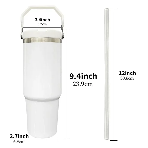 Glossy macaron colored sublimation 30oz portable flip straw stainless steel tumbler vacuum insulated 30oz sports water bottle with handle for customized gifts - Image 2