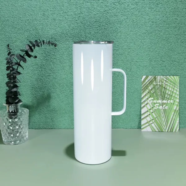 Sublimation Straight Tumbler with handle 20oz skinny tumblers Stainless Steel Slim Insulated Cups Beer Coffee Mugs Rubber Bottom Metal Straw - Image 2